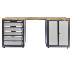 Werkbank Elite-Line 217 x 55,5 x 96 cm. met 5 laden en hardhouten blad.