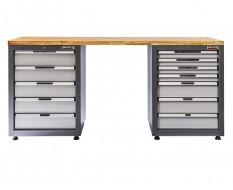 Werkbank Elite-Line 217 x 55,5 x 96 cm. met 12 laden en hardhouten blad.